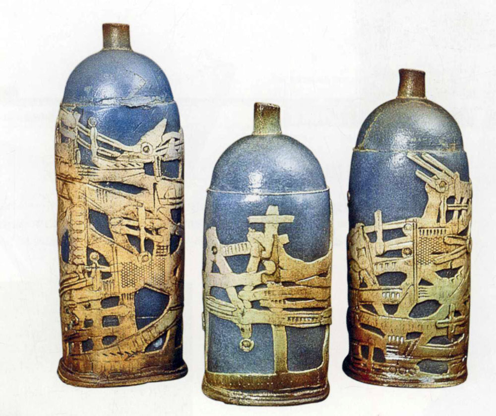 Декоративні посудини. 1987. Кольорові маси, солі, поливи, ліплення